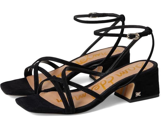 Sam Edelman Whitley Strappy Sandals Women's 8.5 Black Suede Block Heel HAWK1389