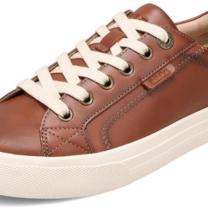 Taos Plim Soul Lux Sneakers Women's US 7.5 Cognac Leather Casual Shoes HAWK1492