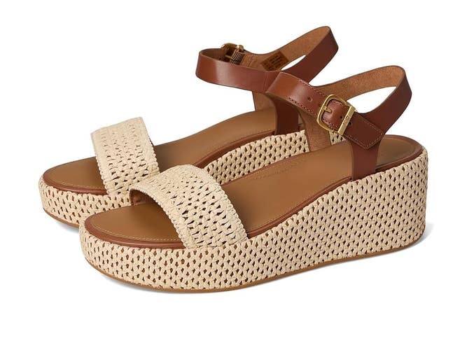 FitFlop Platfforms Sandals Women's 8 Deep Tan Woven Wedge Ankle Strap HAWK1412