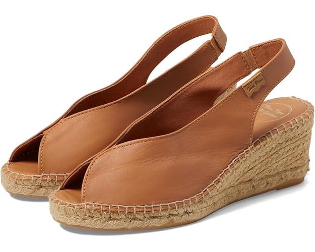 Toni Pons Laila-P Sandals Women's US 9 Tan Leather Peep-Toe Wedge HAWK1411