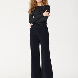 DL1961 Hepburn Jeans Women's 31 Midnight Blue Corduroy High-Rise Wide Leg JZZ147