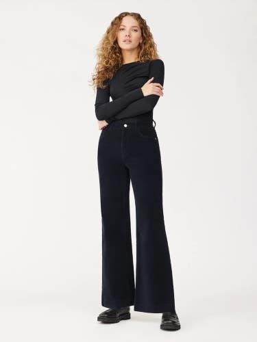 DL1961 Hepburn Jeans Women's 31 Midnight Blue Corduroy High-Rise Wide Leg JZZ147