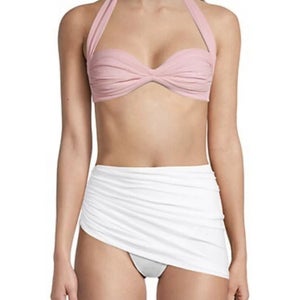 Norma Kamali Bill Bra Swim Top Womens M Pink Stretch Halter Neck Swimwear JZZ206