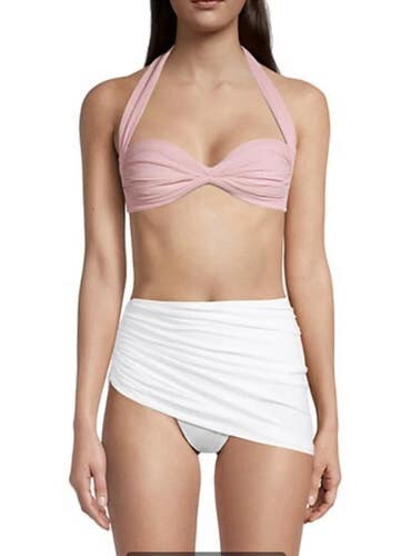 Norma Kamali Bill Bra Swim Top Womens M Pink Stretch Halter Neck Swimwear JZZ206