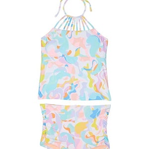 Hobie Roller Derby High Neck Tankini & Shirred Boyshorts Big Kids 7 Multi JZZ208