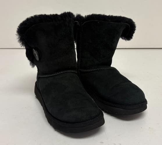 UGG Australia Bailey Button II Black Shearling Suede Leather Booties US 6 EU 37
