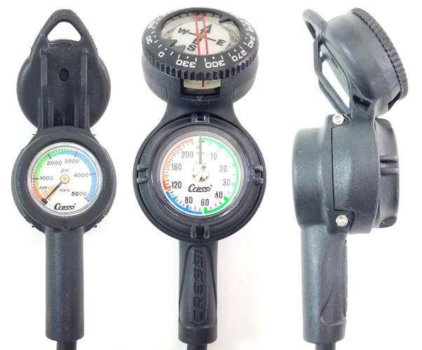 Cressi Compact 3 Gauge Console 5000 PSI, SPG, 250 Depth Gauge Compass Scuba Dive
