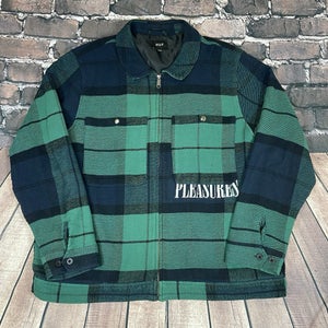 HUF x PLEASURES Blackwatch Flannel Work Shirt Plaid Jacket Mens Size XXL Rare