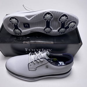 FootJoy FJ Traditions Blucher Golf Shoes White  Navy Men's SZ 9 (57938)
