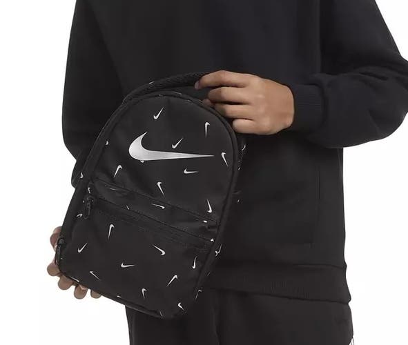 Nike Classic Fuel Pack Lunch Bag black insulated all-over white Swoosh