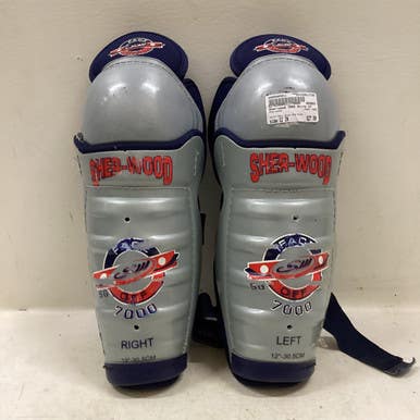 Used Sher-wood 7000 Intermediate Shin Guards Navy Blue And Grey 12" 11725-S000495911