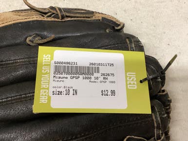 Used Mizuno GPSP 1000 BB/SB Glove RH Throw Black 10" 11725-S000496231