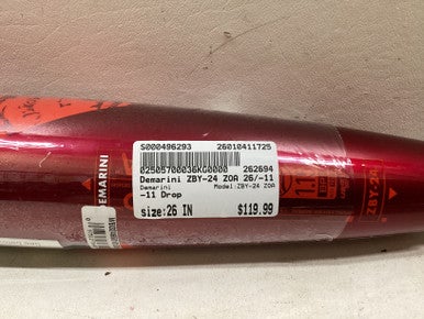 Used Demarini ZBY-24 ZOA BB/SB USSSA 2 3/4 Bat 26" 11725-S000496293