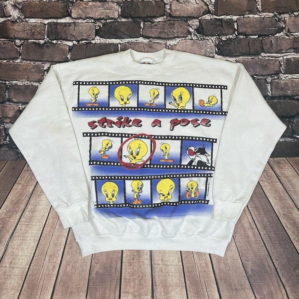 Vintage 1996 Looney Tunes Tweety Strike A Pose Graphic Crew Sweatshirt Sz Large