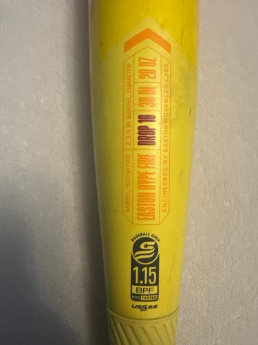 2024 Easton Hype Fire Composite USSSA Certified Bat (-10) 20 oz 30" (Used)