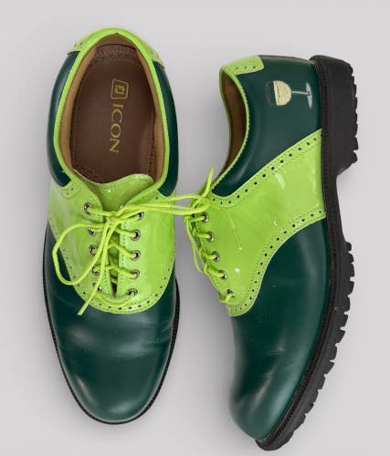 Footjoy ICON Mens Spikeless Golf Shoes Green SZ 10 Wide Wine Glass Logo