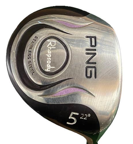 Ping Rhapsody 5 Wood 22* RH ULT 129 Ladies Graphite 41.5" Stock Grip Nice Club