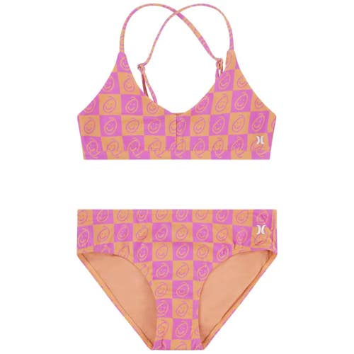 Hurley Triangle Bikini Set Girls 10 Pink 25th Anniversary AOP Swimwear GBO922