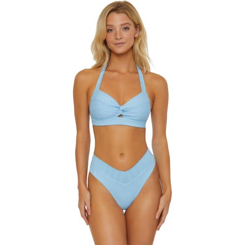 Becca by Rebecca Virtue Prima Bikini Top Women's D Ice Blue Twist Front GBO877