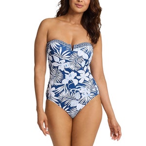 Tommy Bahama Island Cays Blooms Swimsuit Womens 12 Blue Bandeau One-Piece GBO945