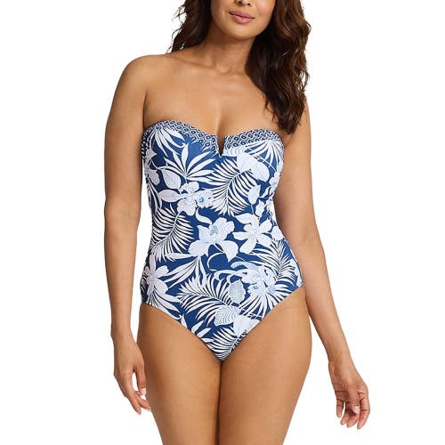 Tommy Bahama Island Cays Blooms Swimsuit Womens 12 Blue Bandeau One-Piece GBO945