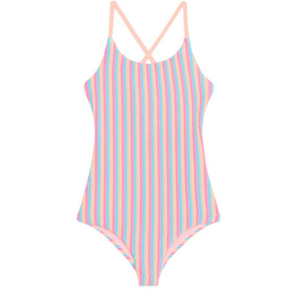 Beach Riot Little Julia Swimsuit Girls 11/12 Petal Stripes One Piece GBO1037
