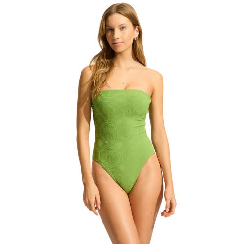 Seafolly Oasis DD Swimsuits Women's 10 Sage Tropical Bandeau One Piece GBO956