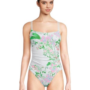 Lilly Pulitzer Napili Swimsuits Women's 14 White Floral Ruched One-Piece GBO615