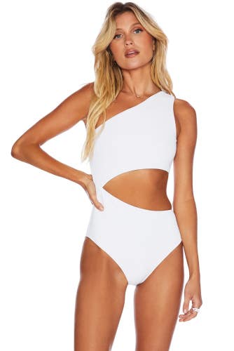 Beach Riot Highway Bottom Women Small White Stretch High-Waisted Swimwear GBO840