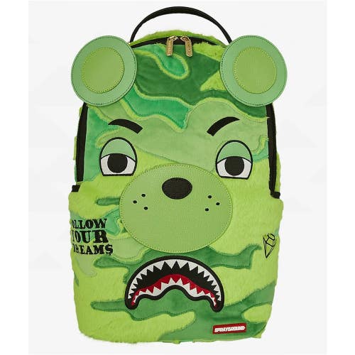 Sprayground Money Fur Backpack Unisex Green Graphic Print Shoulder Strap SPR183