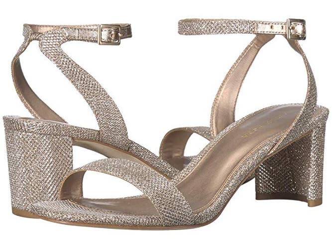 Pelle Moda Moira 2 Sandal Womens 10 Metallic Gold Ankle Strap Block Heel RHS5870
