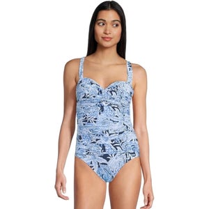 Lilly Pulitzer Solaria Swimsuit Women's 8 Blue Tropical Ruched One Piece RED408