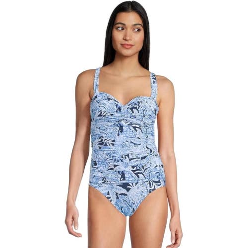Lilly Pulitzer Solaria Swimsuit Women's 14 Blue Tropical Ruched One Piece RED415