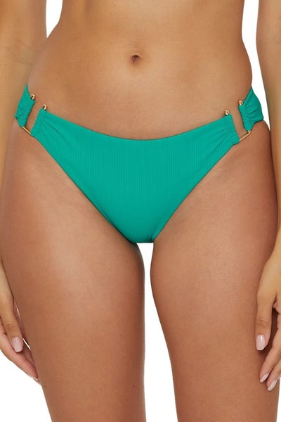 BECCA Modern Edge Bikini Bottom Women's S Green Stretch Hipster Swimwear RED414