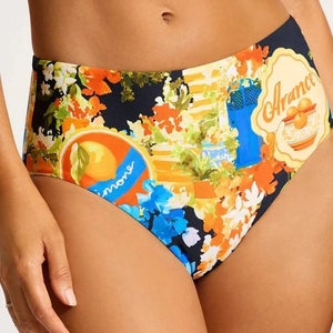Seafolly Ciao Bella Bikini Bottom Womens 10 Navy Graphic Print High Waist RED413