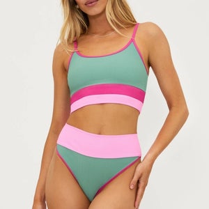 Beach Riot Eva Bikini Top Womens Medium Multi Colorblock Stretch Swimwear GBO842