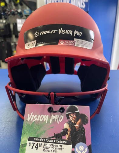 NEW! RIP-IT VISION PRO-MATTE FASTPITCH HELMET - Scarlet Red Color