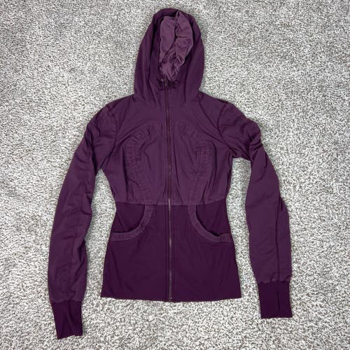 Lululemon Jacket Womens 8 Purple Hooded Full Zip Ruched Running Athletic Yoga