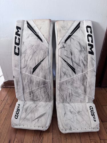 White 31" Intermediate CCM Axis 2.9 Goalie Leg Pads (Used)