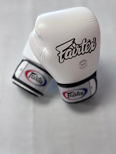 White Fairtex Muay Thai Gloves 16oz Handcrafted Premium Leather (New)