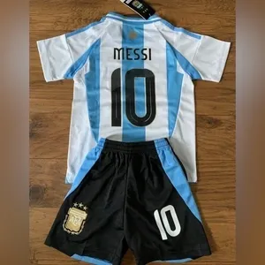 Argentina Lionel Messi Soccer Jersey Set Football kids and Youth Sizes 28 = USA YL size