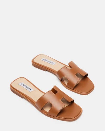 Steve Madden Hadyn Sandals Women's US 7.5 Cognac Brown Leather Slide HAWK1722