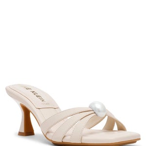 Anne Klein Jonelle Sandals Women's US 8.5 Bone Square Toe Kitten Heel HAWK1527