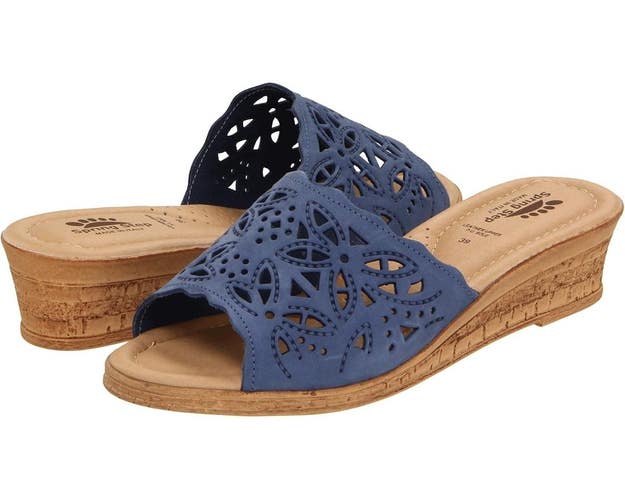 Spring Step Estella Sandal Women's 6 Blue Nubuck Slip On Open Toe Slide HAWK1521
