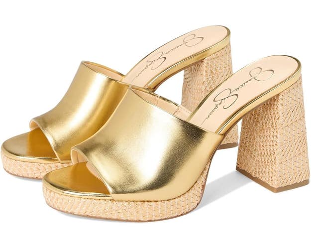 Jessica Simpson Kameena Sandals Women's US 6 Gold Leather Platform Mule HAWK1367