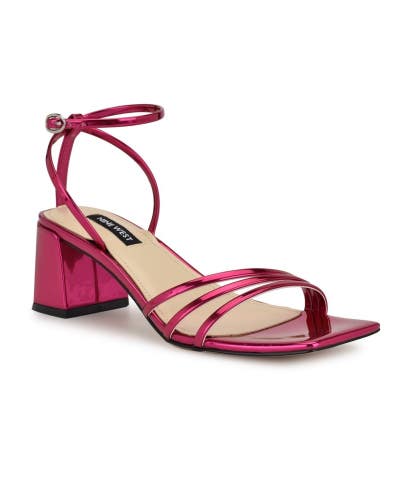 Nine West Embae Sandals Women's US 8.5 Pink Mirror Metallic Block Heel HAWK1729