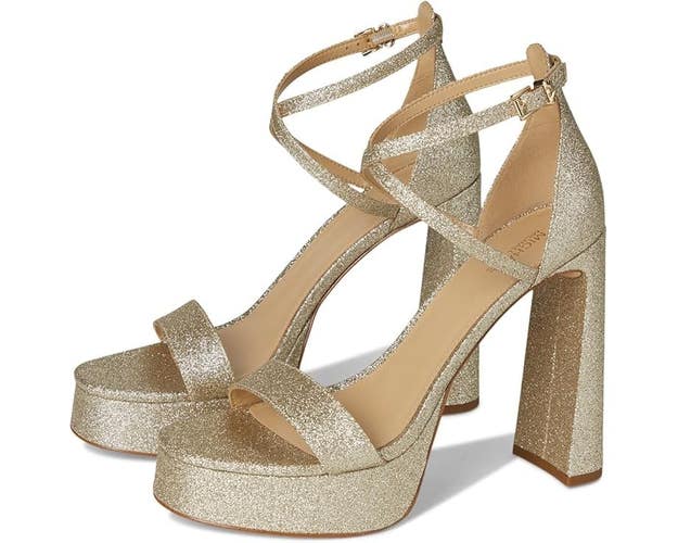 Michael Kors Cami Women's 6 Pale Gold Leather High Heel Platform Sandals VER802