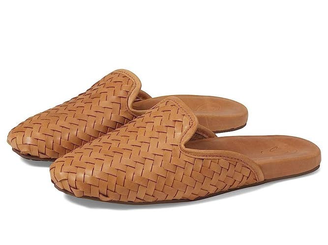 OluKai Mi'i 20495-FXFX Mule Womens US 7.5 Brown Woven Leather Flat Shoes VER764
