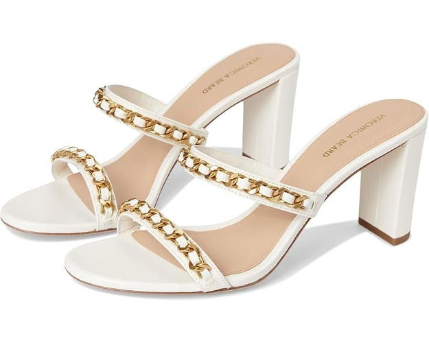Veronica Beard Gretchen Slide Womens 7 White Chain-Link Block Heel Sandal VER808