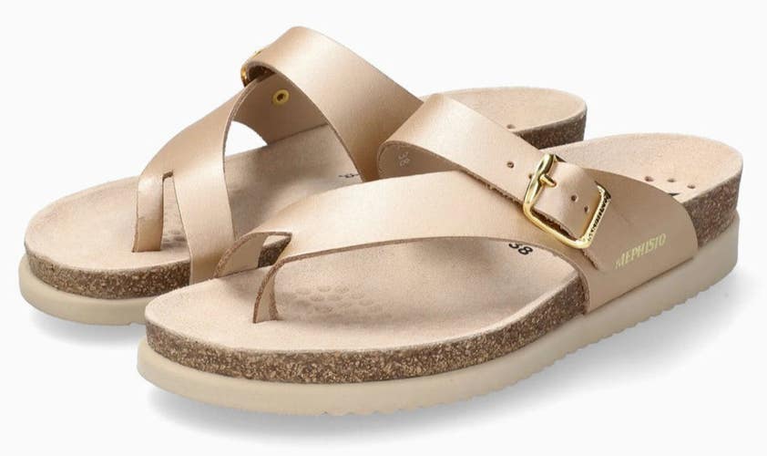 Mephisto Helen Flip Flop Womens 9 Platinum Perla Leather Toe Loop Sandals VER756